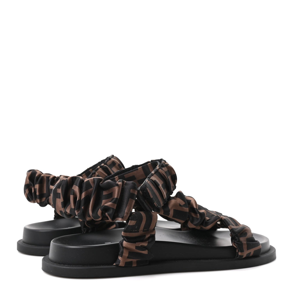 Satin FF Ruched Sandals 37 Tobacco Black