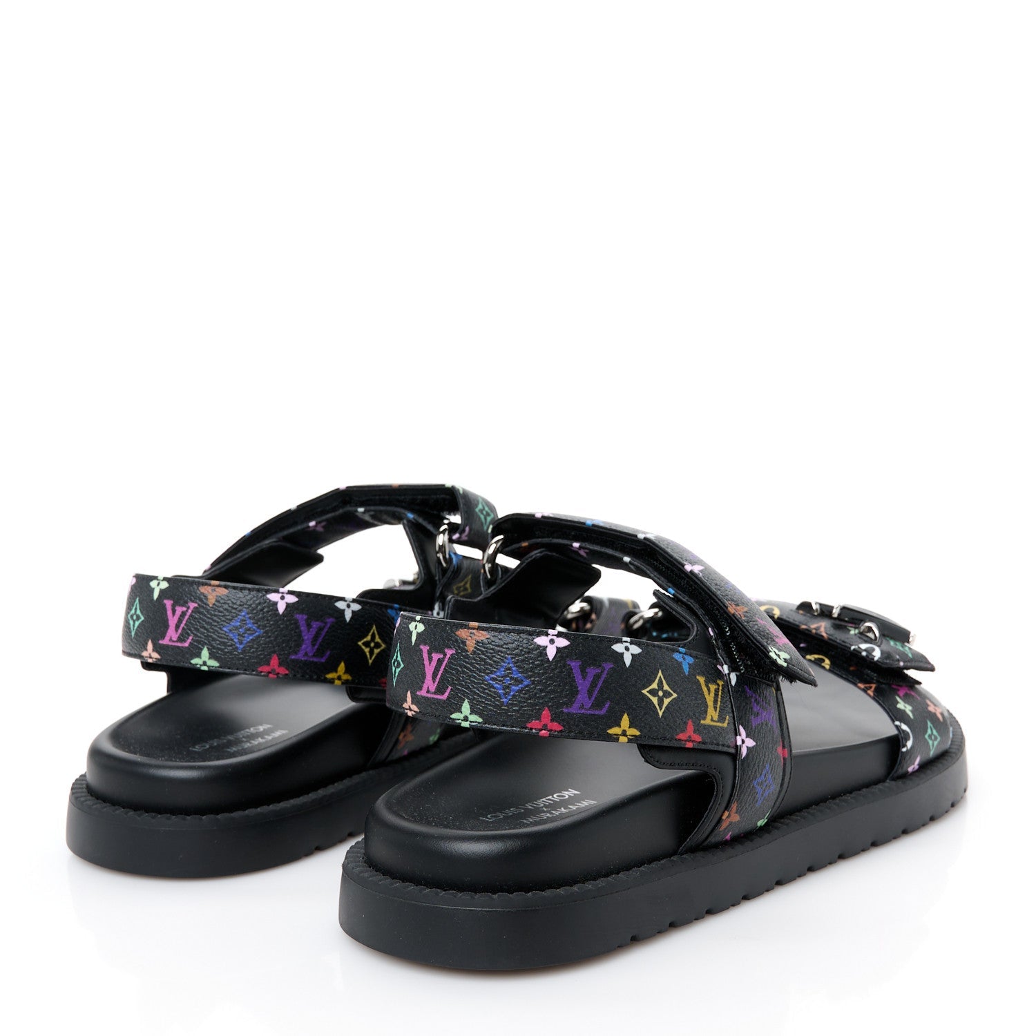 LV X TM Monogram Multicolor Sunset Flat Sandals 38 Black