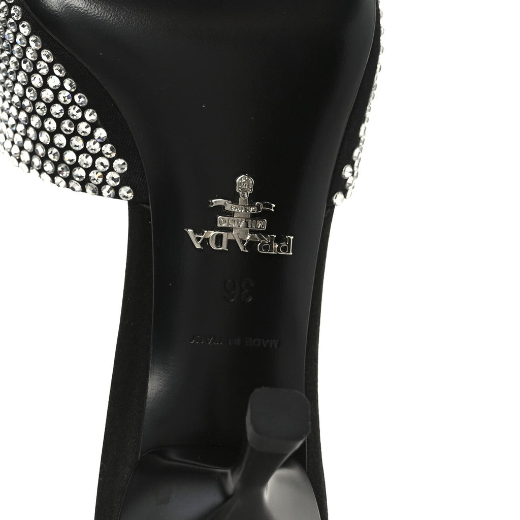 Satin Crystal Logo 65mm Slide Sandals 36 Cristal