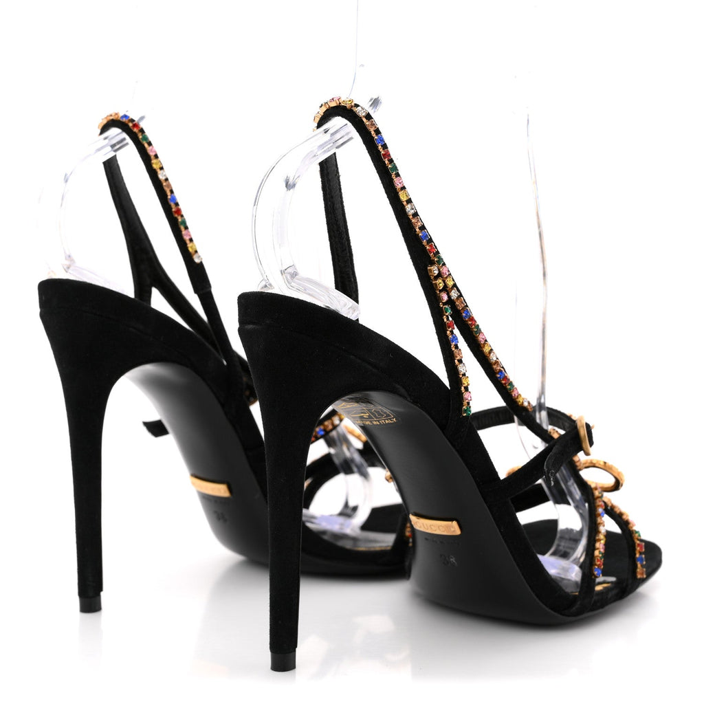 Kid Scamosciato Crystal Embellished Carmen High Heel Sandals 38 Black