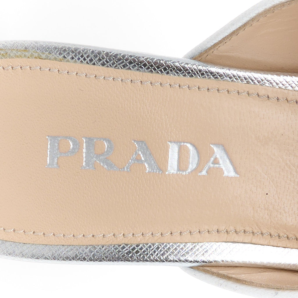 Metallic Saffiano Crisscross Platform Sandals Silver 34.5