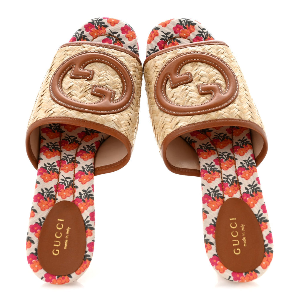 Raffia Malaga Kid Interlocking G Mabel Sandals 39 Natural