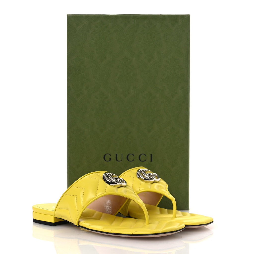 Nappa Charlotte Double G Marmont Thong Sandals 37.5 Acid Lime