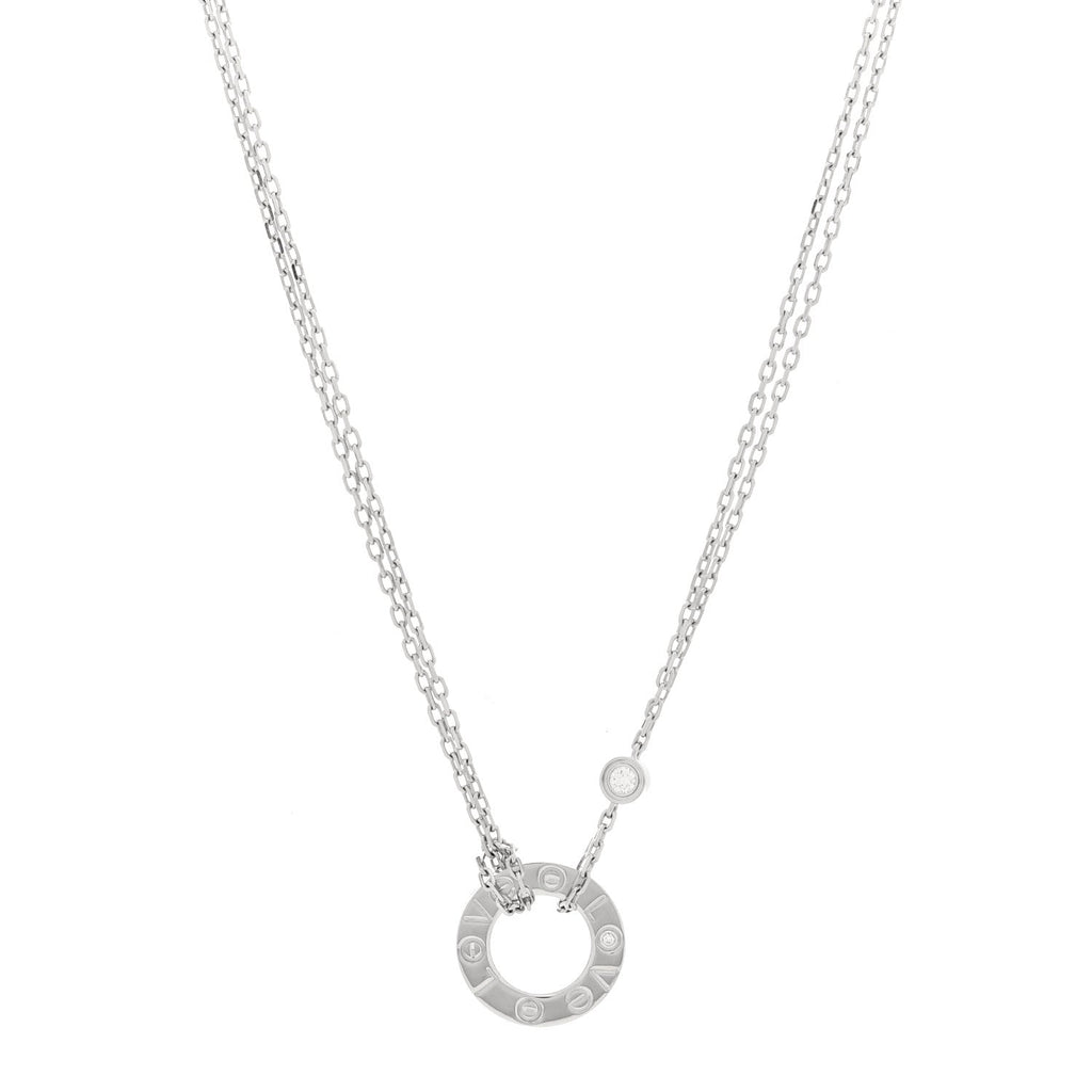 18K White Gold 2 Diamond LOVE Necklace
