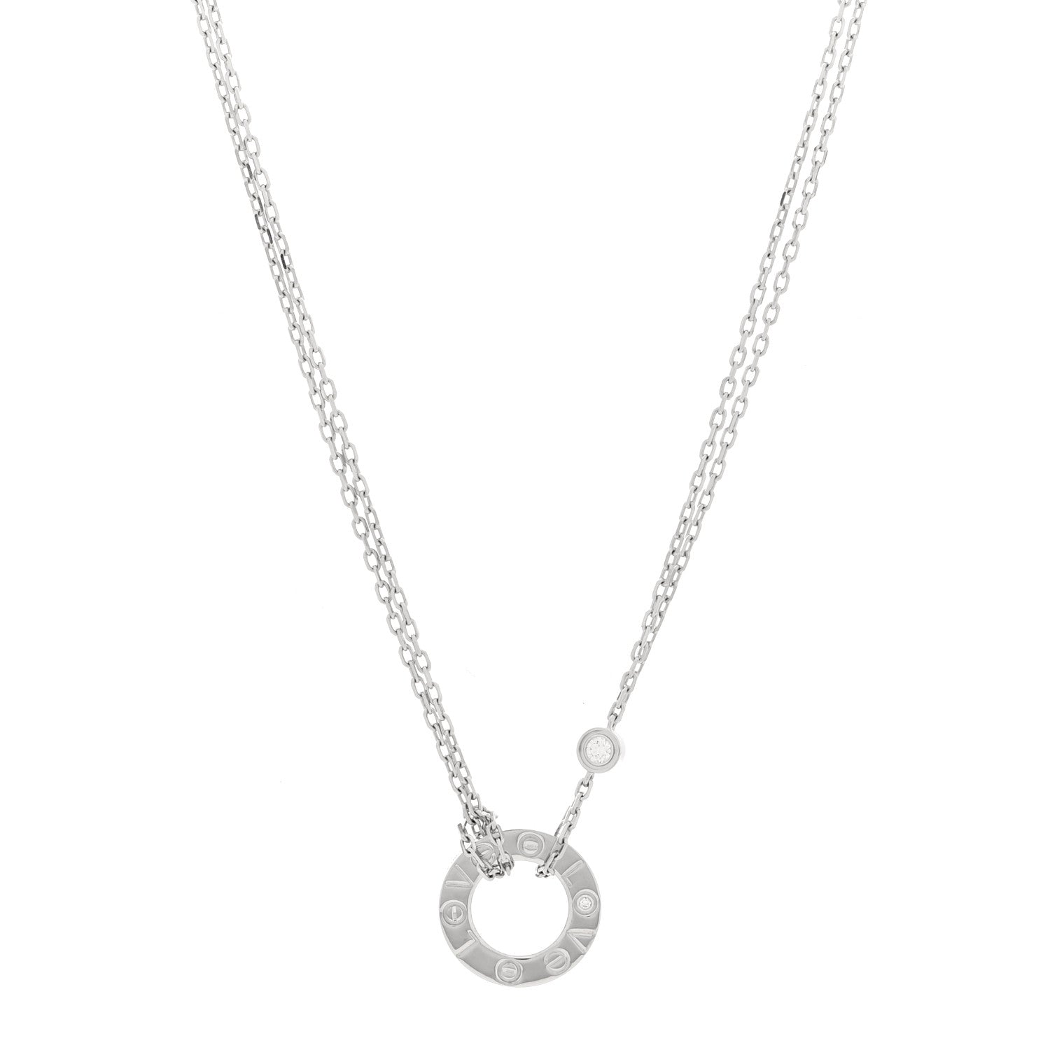 18K White Gold 2 Diamond LOVE Necklace