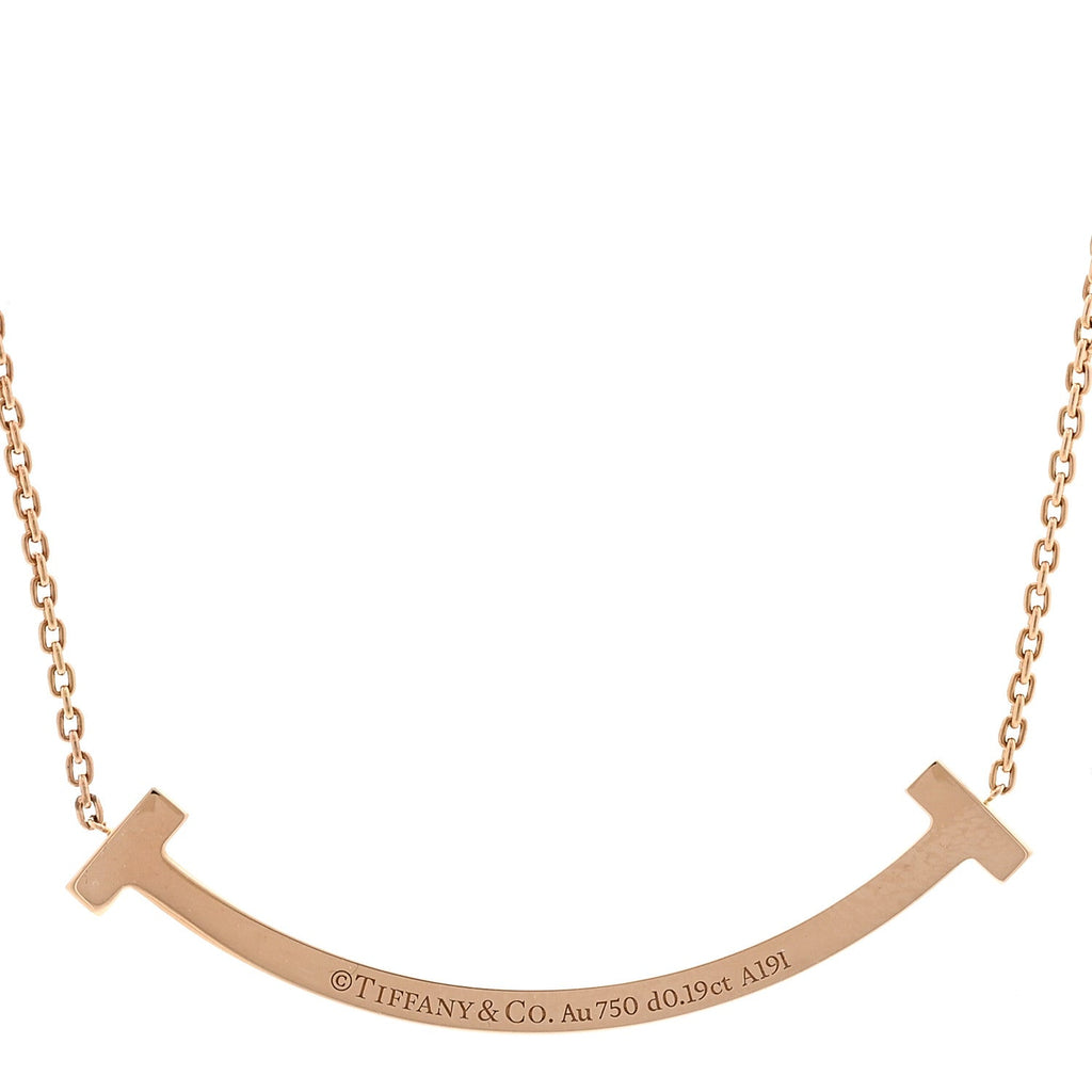 18K Rose Gold Diamond .19ctw Medium T Smile Pendant Necklace