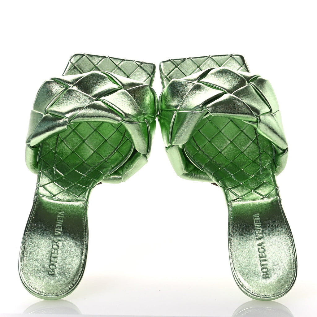 Metallic Nappa Maxi Intrecciato Lido 90mm Mule Sandals 38 Pistachio