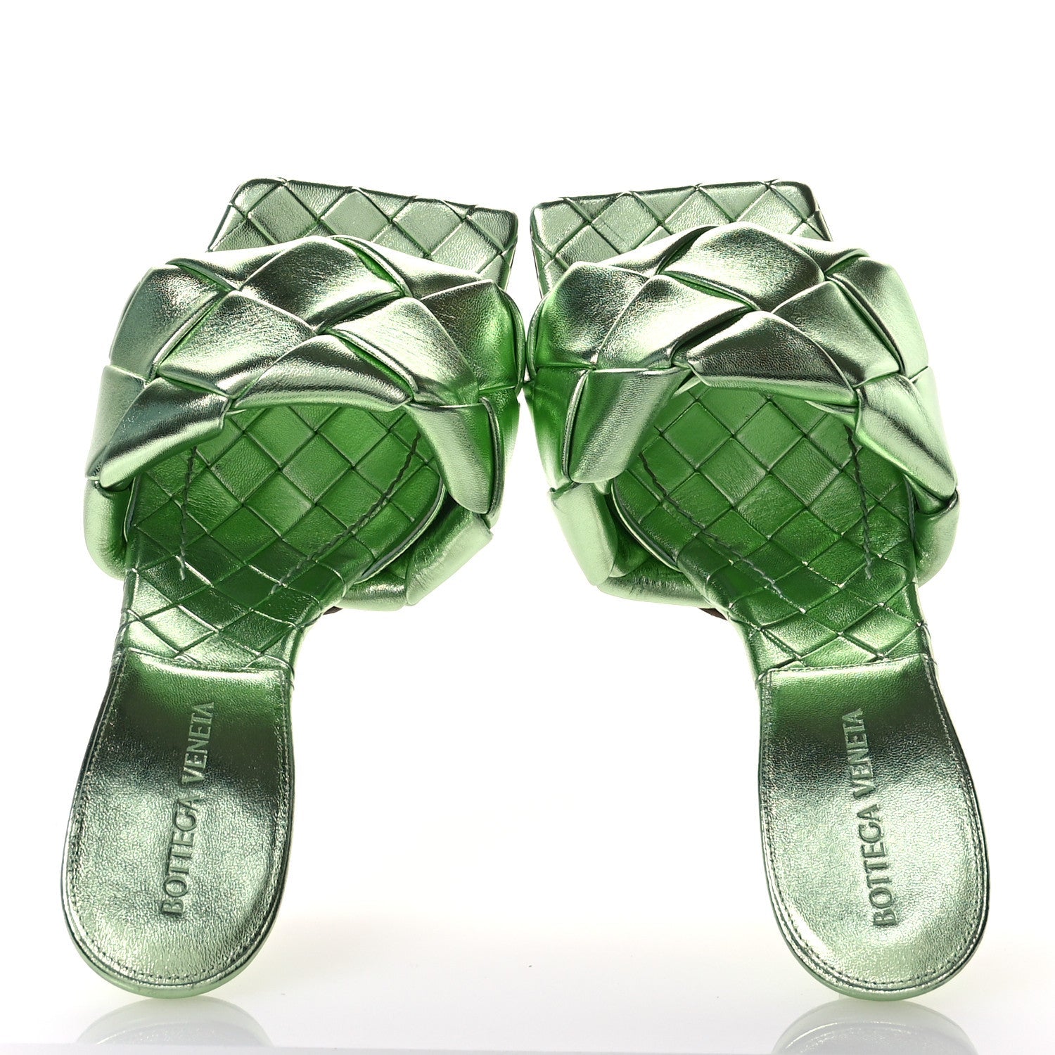 Metallic Nappa Maxi Intrecciato Lido 90mm Mule Sandals 38 Pistachio