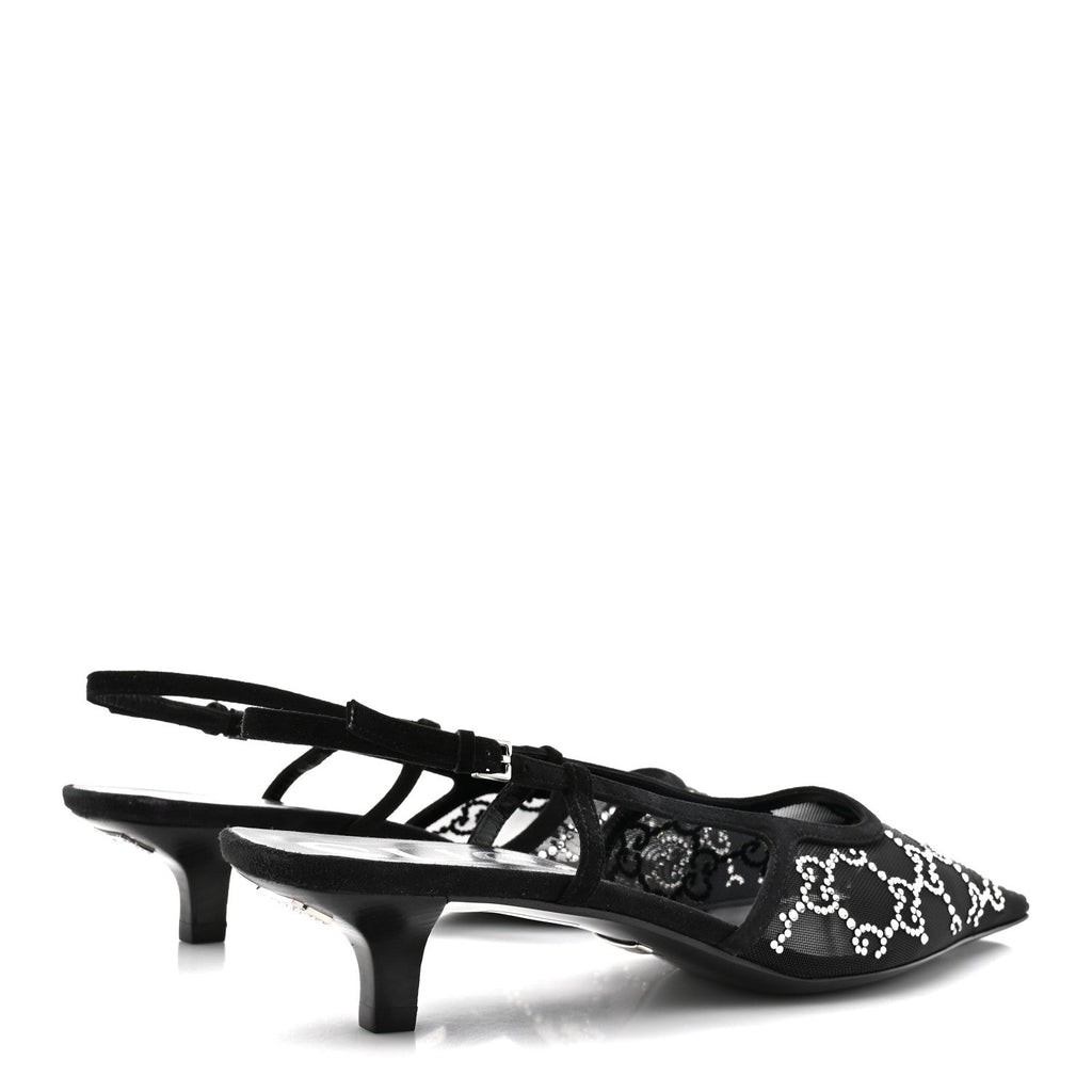 Tela Retino Kid Scamosciato Crystal GG Monogram Square G 35mm Slingback Pumps 38.5 Black