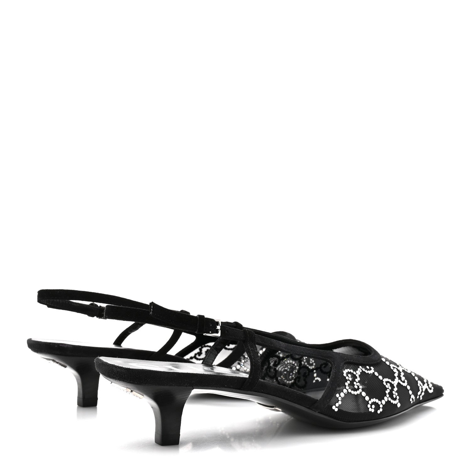 Tela Retino Kid Scamosciato Crystal GG Monogram Square G 35mm Slingback Pumps 38.5 Black