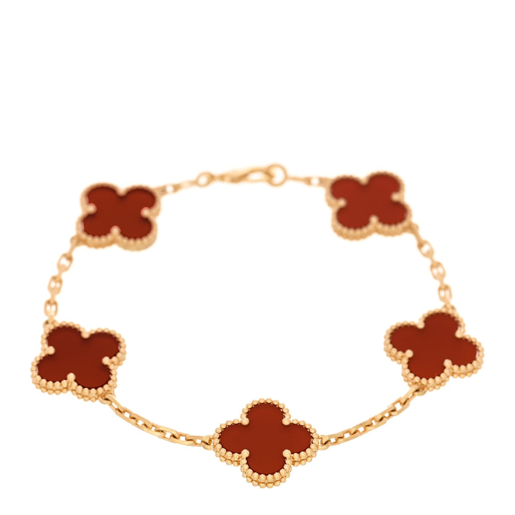 18K Yellow Gold Carnelian 5 Motifs Vintage Alhambra Bracelet