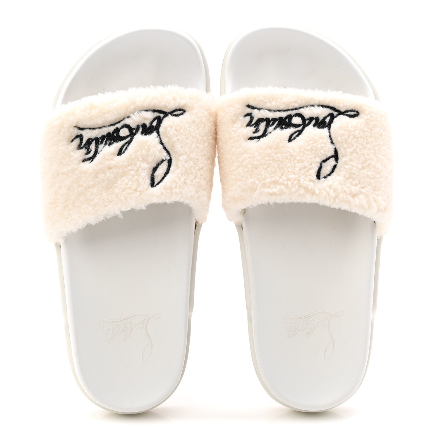 Faux Shearling Embroidered Pool Donna Flat Slide Sandals 36.5 White