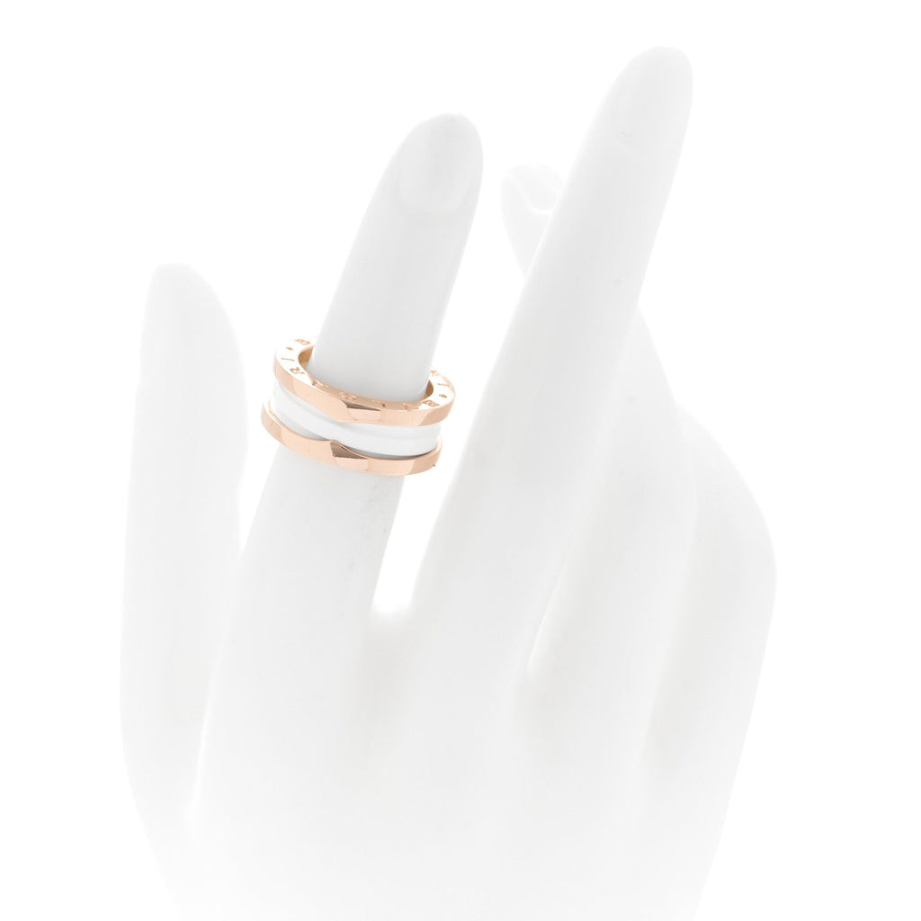 18K Rose Gold White Ceramic B.Zero1 Two-Band Ring  49 4.75