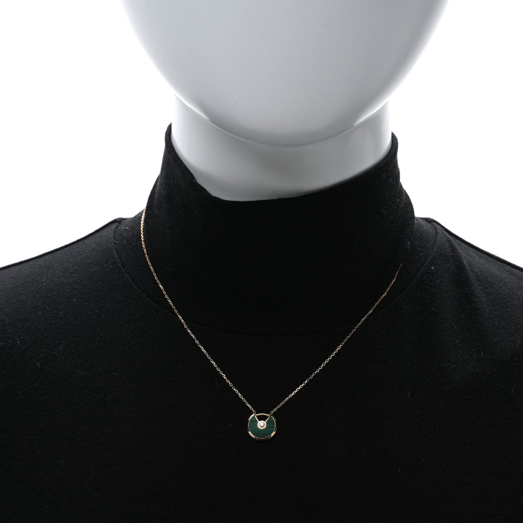 18K Pink Gold Diamond Malachite XS Amulette de Cartier Pendant Necklace
