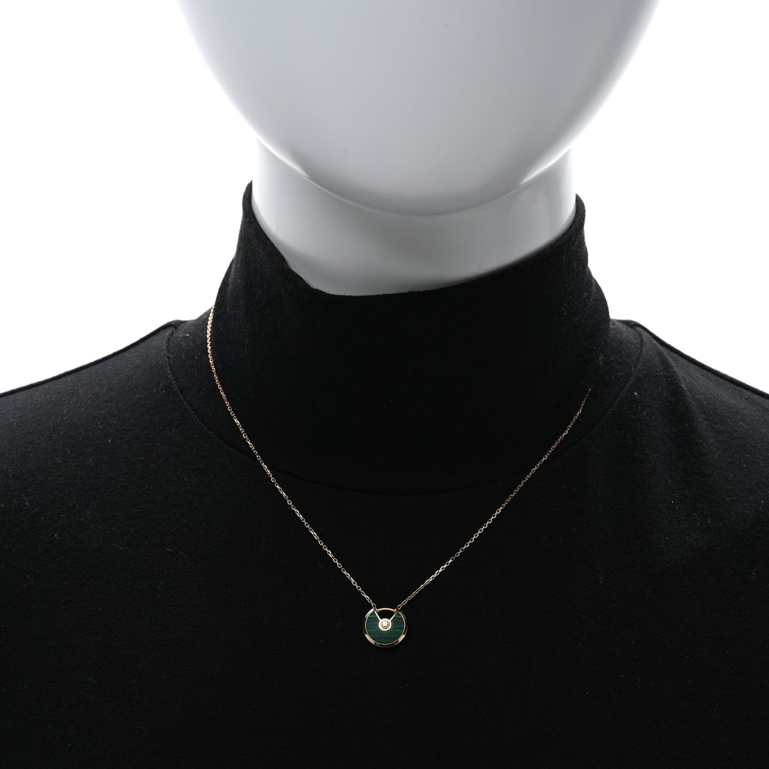 18K Pink Gold Diamond Malachite XS Amulette de Cartier Pendant Necklace