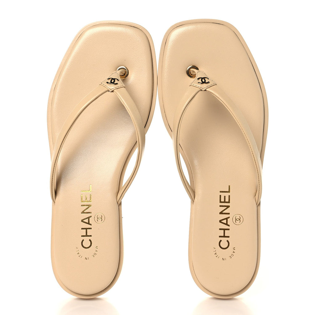 Goatskin CC Times Square Thong Sandals 37 Beige