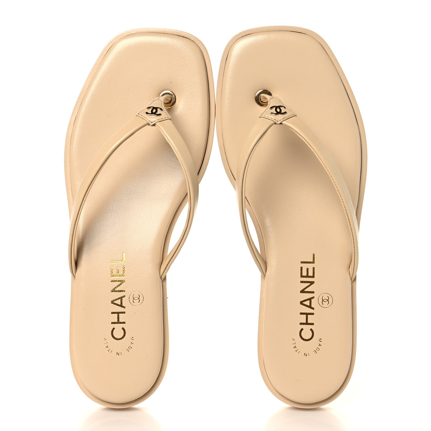 Goatskin CC Times Square Thong Sandals 37 Beige