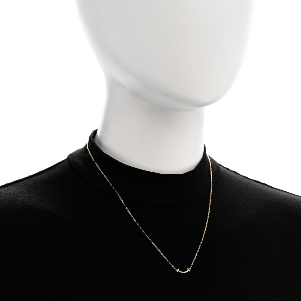 18K Yellow Gold Diamond Mini T Smile Pendant Necklace