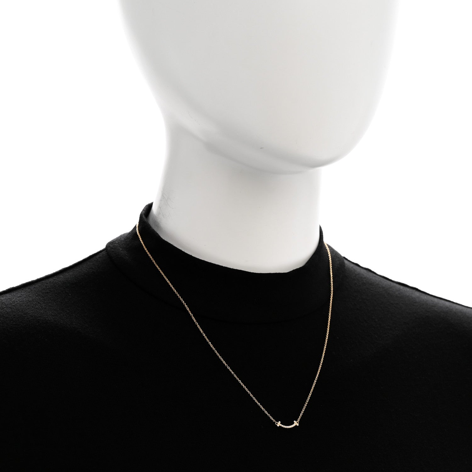 18K Yellow Gold Diamond Mini T Smile Pendant Necklace