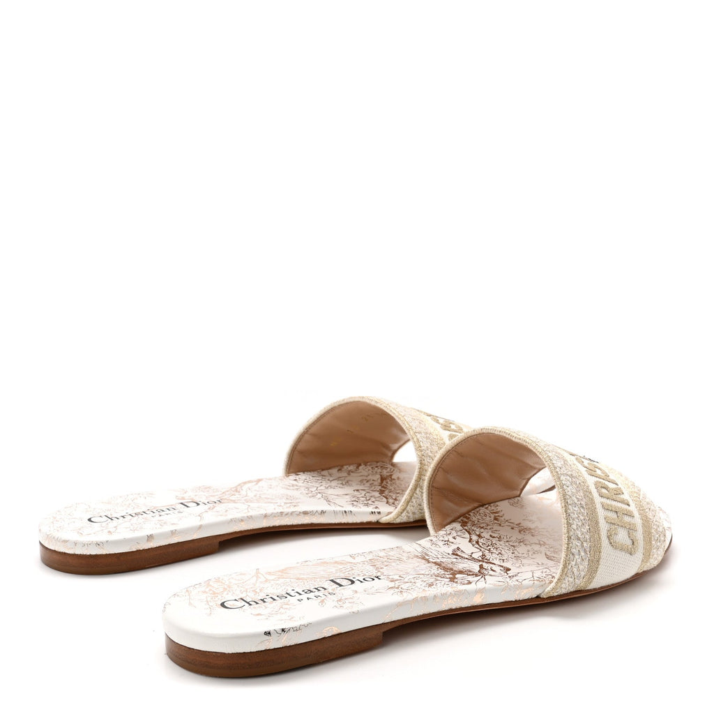 Canvas Lurex Jardin d'Hiver Embroidered Dway Flat Slide Sandals 39 White Palladium