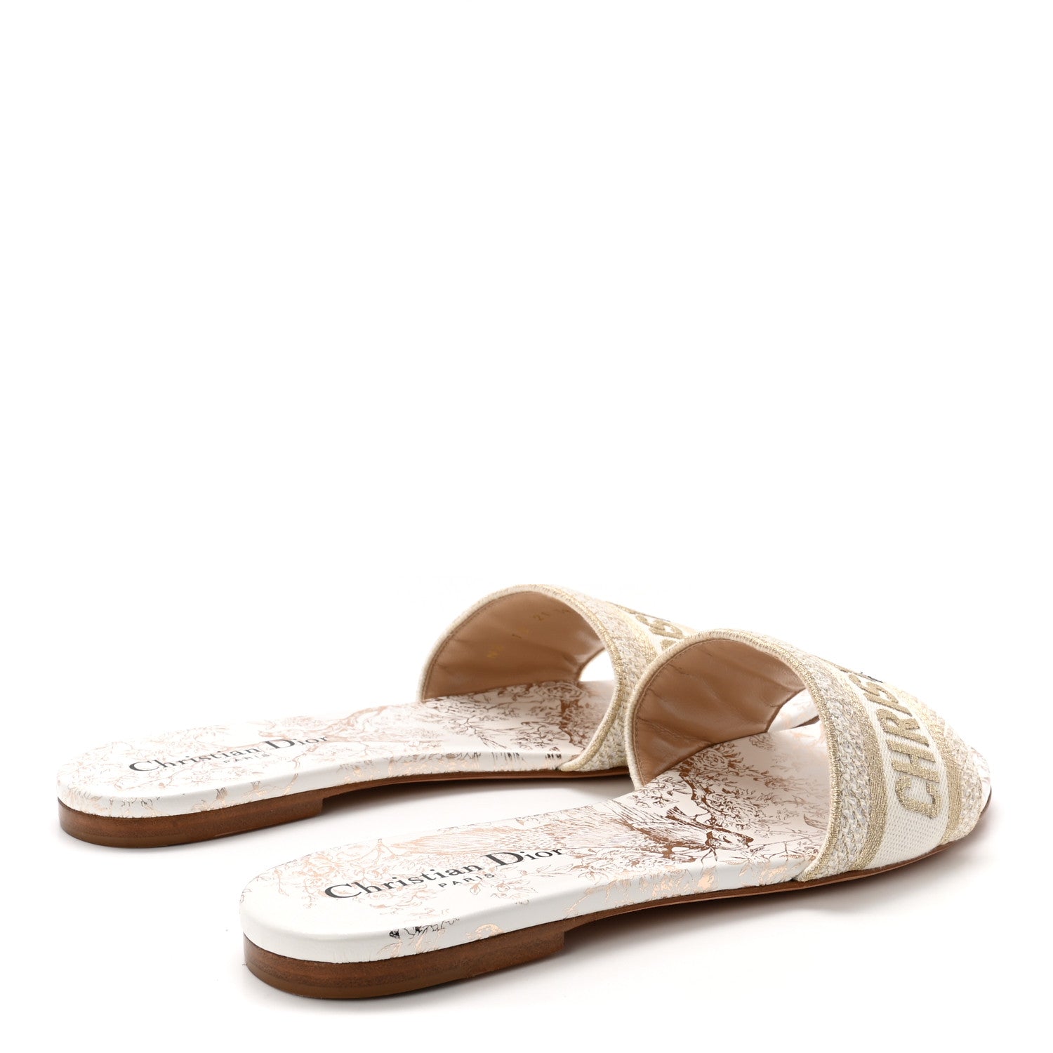 Canvas Lurex Jardin d'Hiver Embroidered Dway Flat Slide Sandals 39 White Palladium