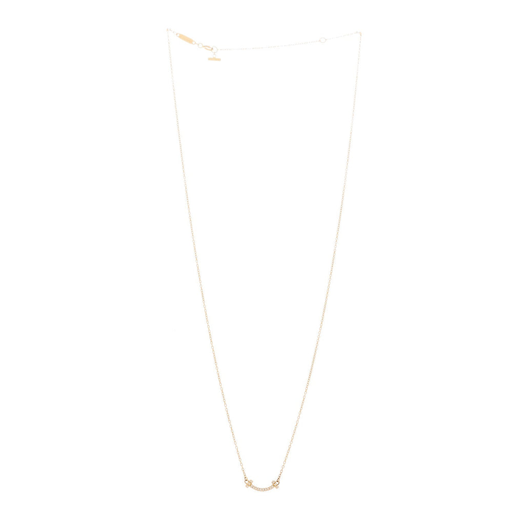 18K Yellow Gold Diamond Mini T Smile Pendant Necklace