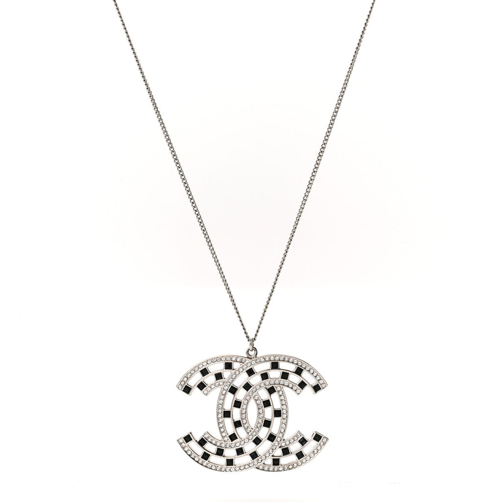 Baguette Crystal Large CC Necklace Silver Black