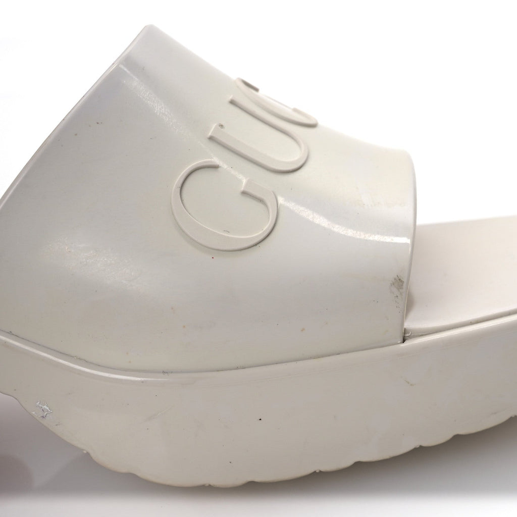 Rubber Gucci Logo Womens Platform 20/60mm Slide Sandals 38 Mystic White