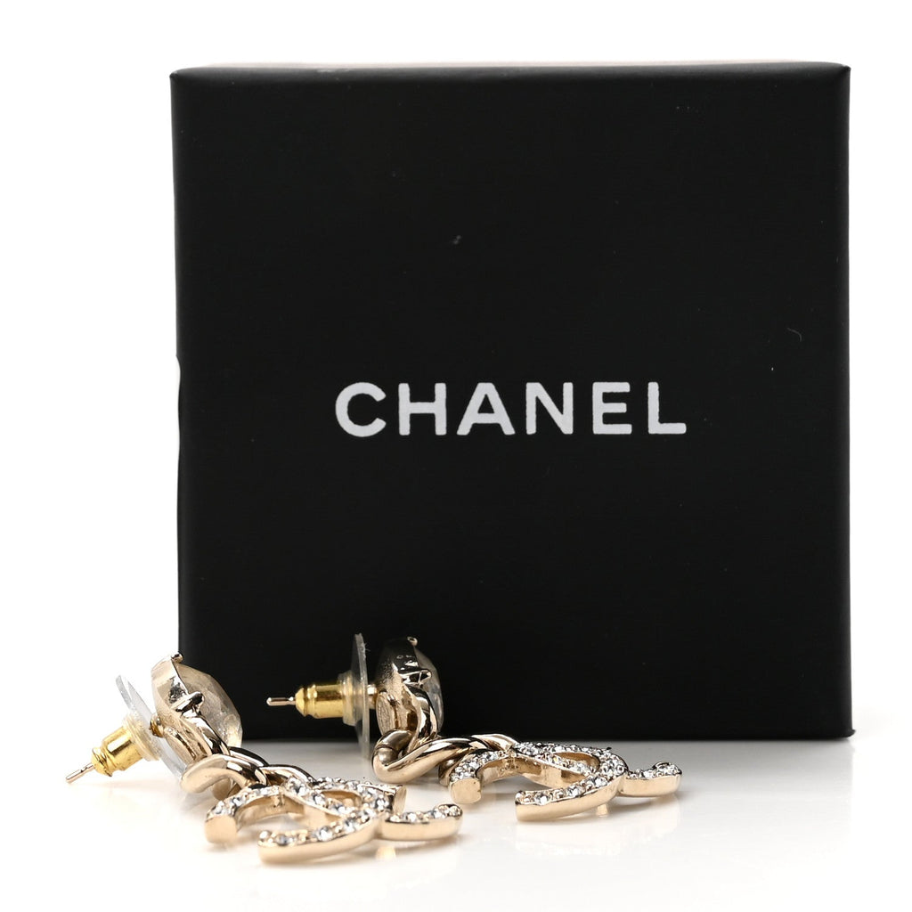 Glass Crystal CC Chain Drop Earrings Gold