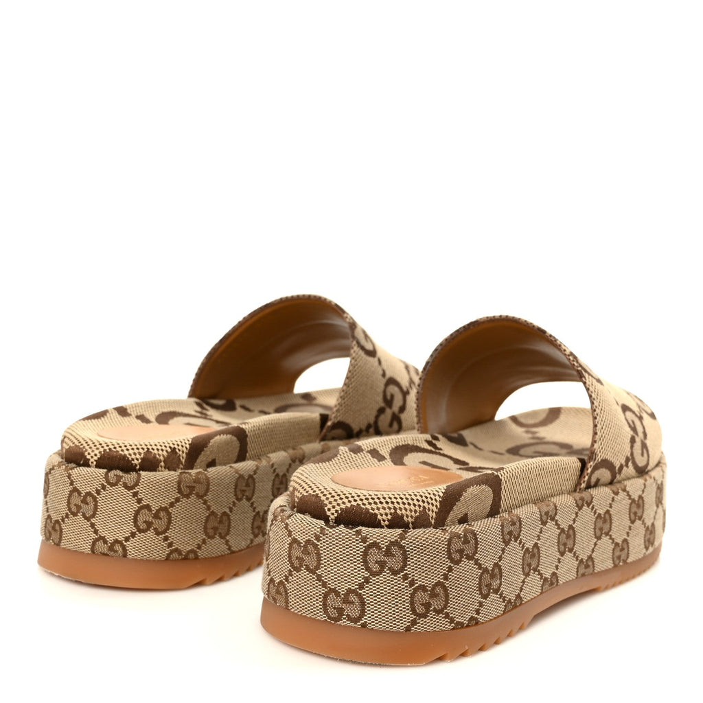 Monogram Maxi GG Angelina Platform 55mm Slide Sandals 41.5 Camel Ebony