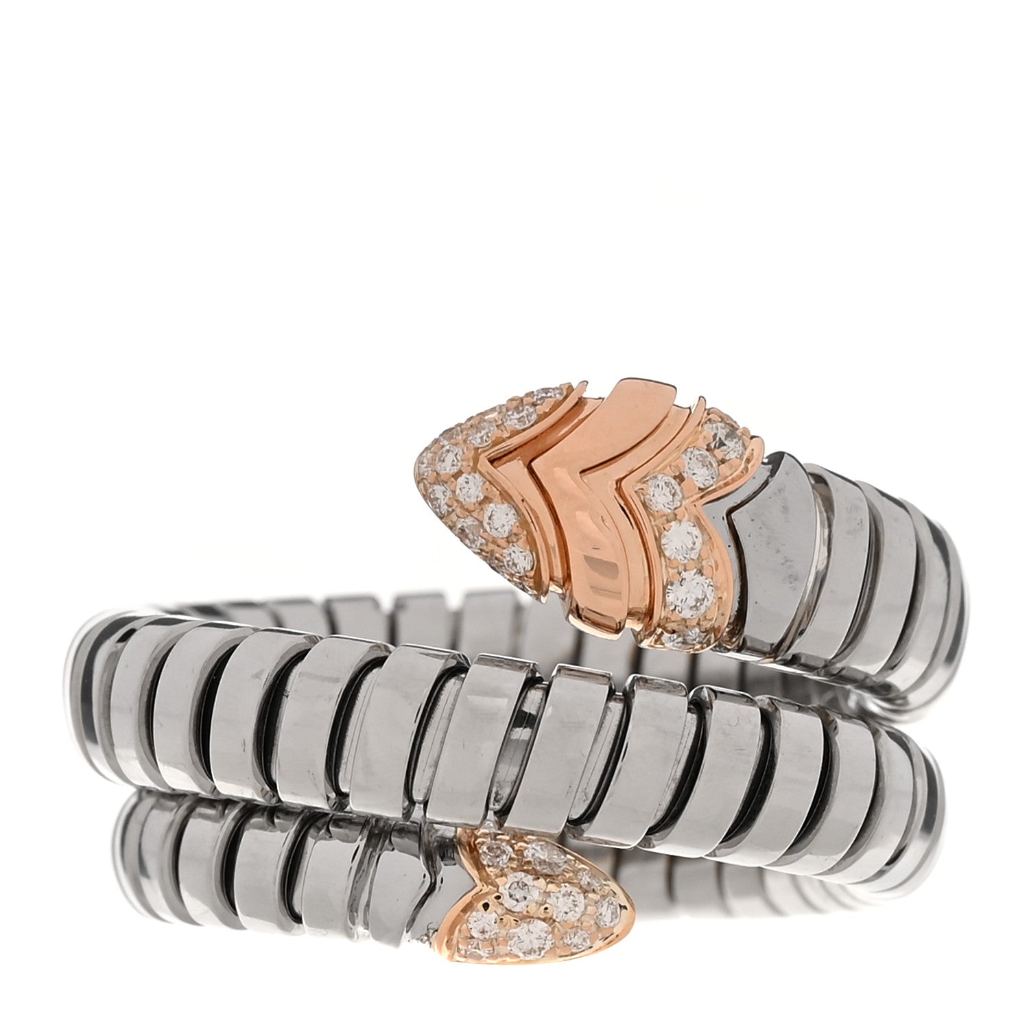 Stainless Steel 18K Rose Gold Diamond Serpenti Tubogas Band Ring 56 7.5