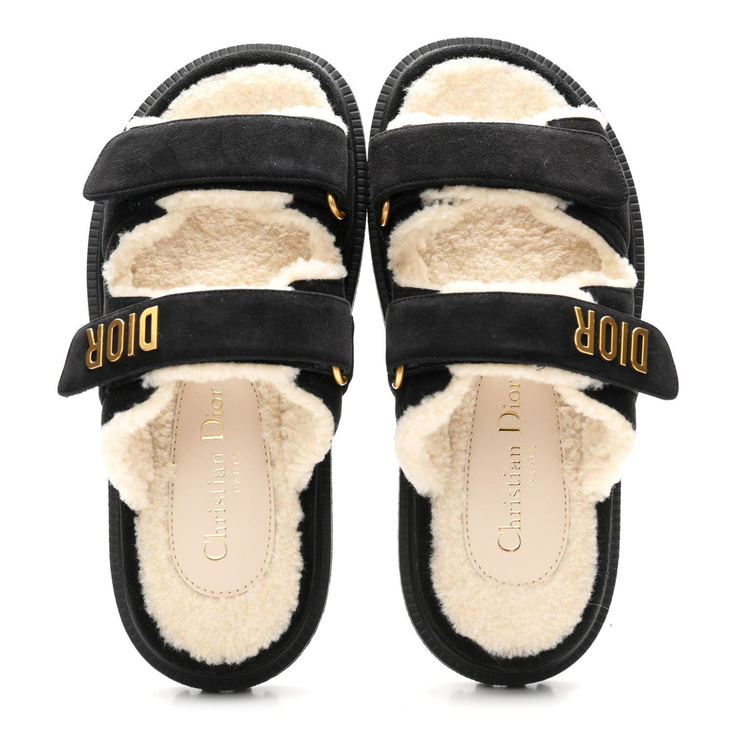 Suede Goatskin Shearling Effect Dioract 10mm Slide Sandals 35.5 Black