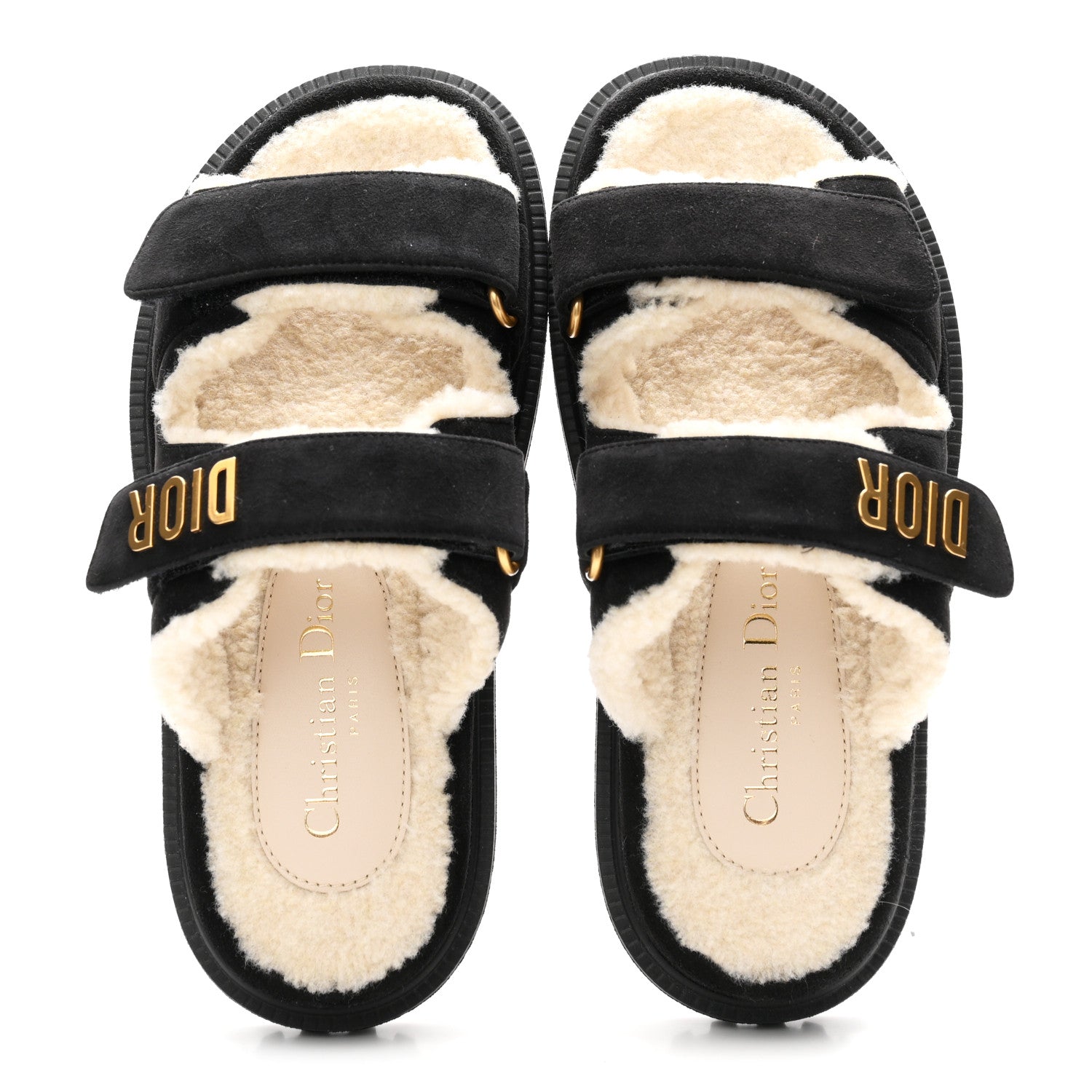 Suede Goatskin Shearling Effect Dioract 10mm Slide Sandals 35.5 Black