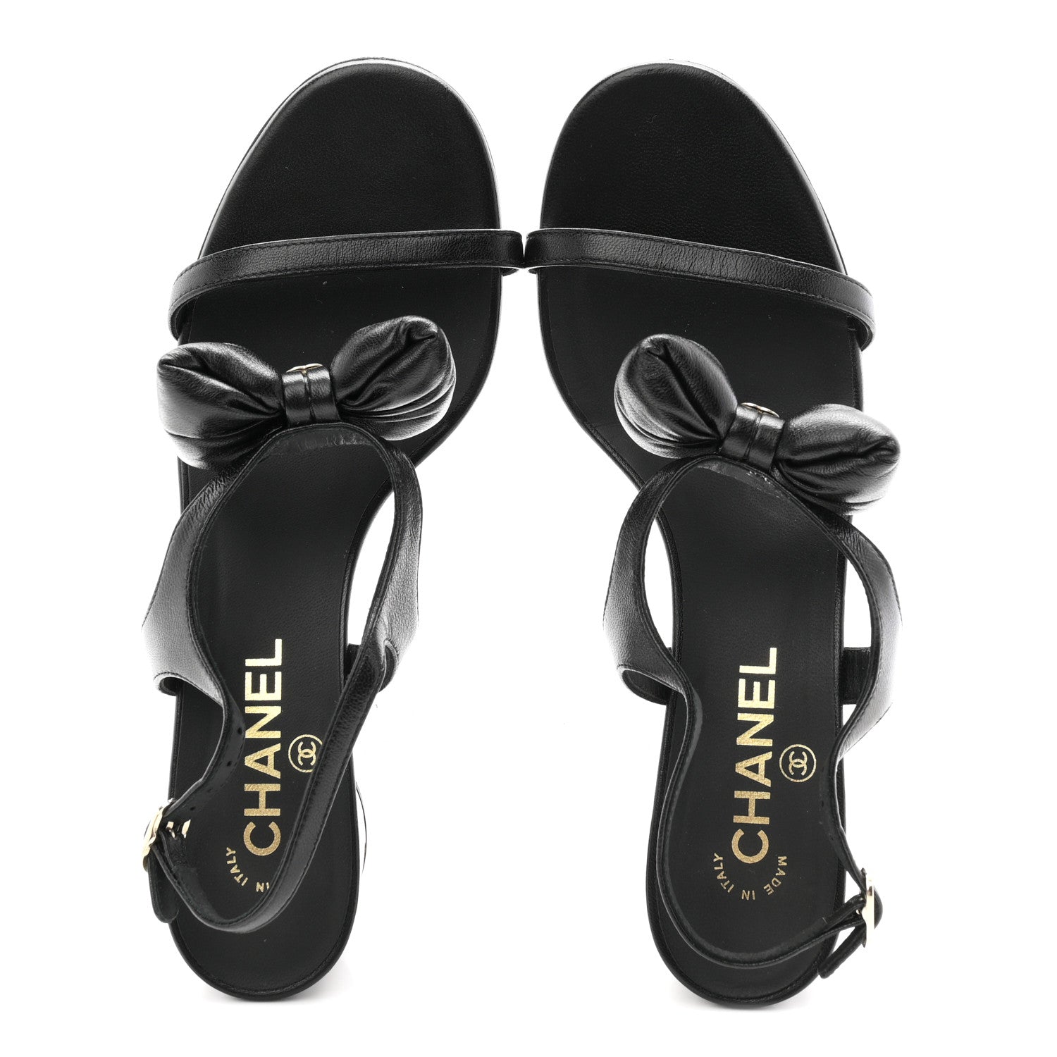 Lambskin CC Bow 55mm Sandals 38.5 Black