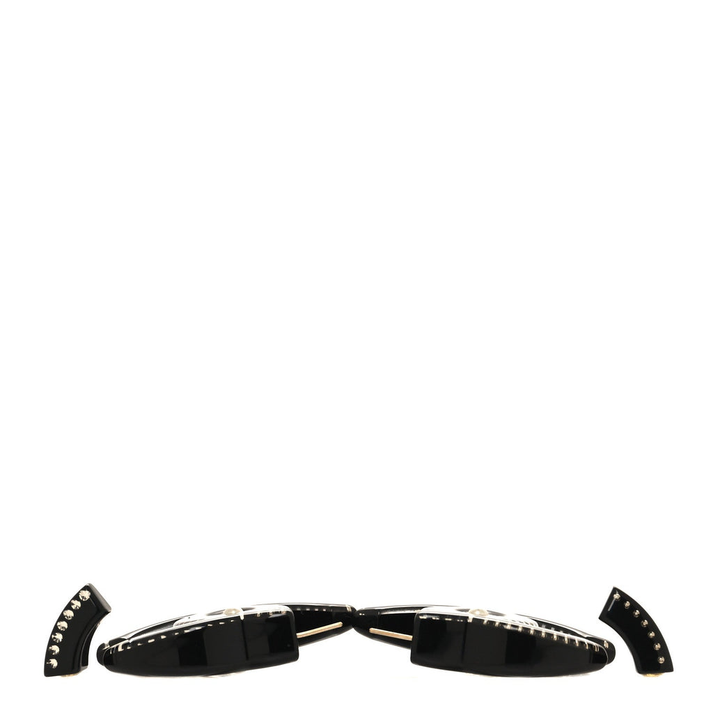 Metal Resin Crystal Pearl CC Hoop Earrings Gold Black