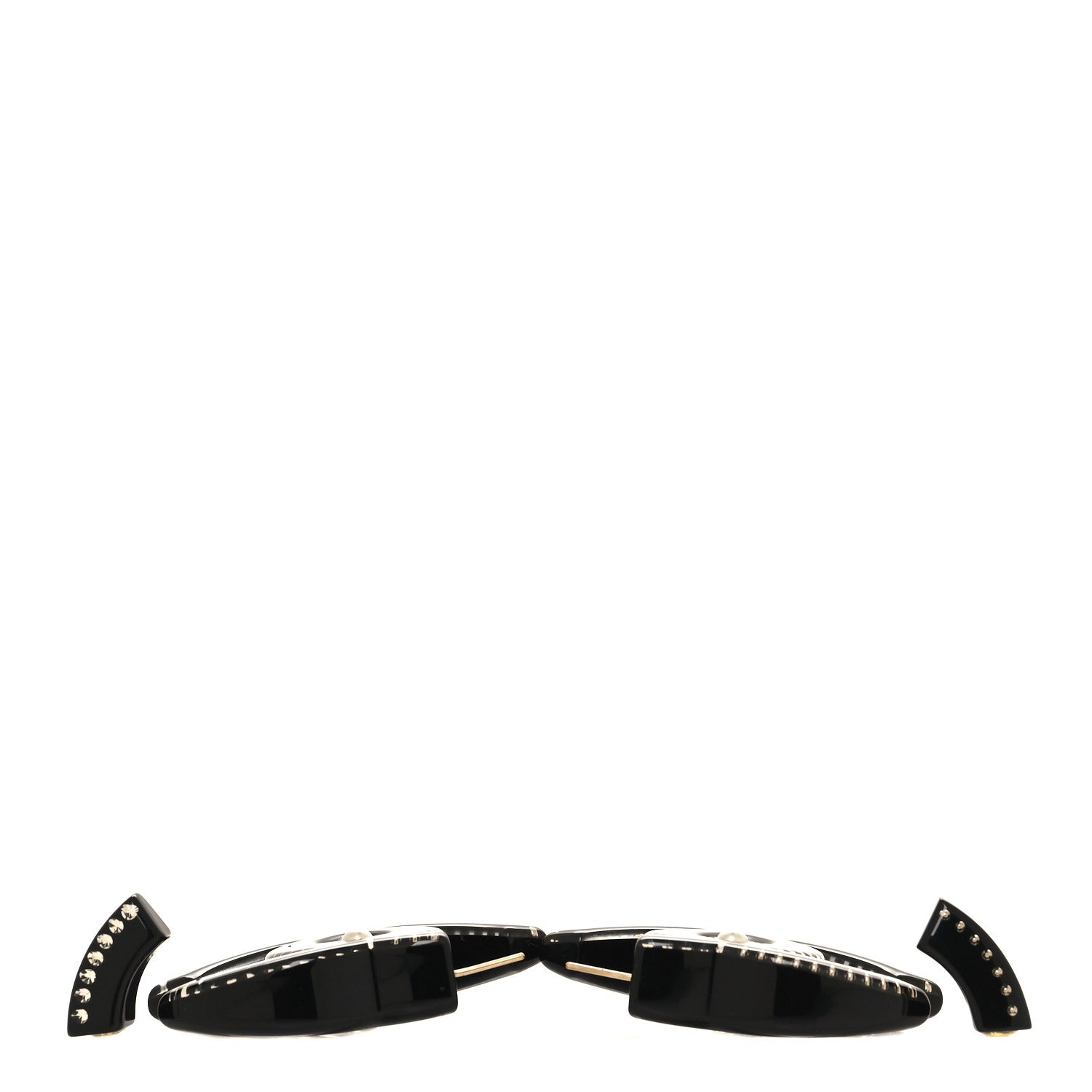 Metal Resin Crystal Pearl CC Hoop Earrings Gold Black