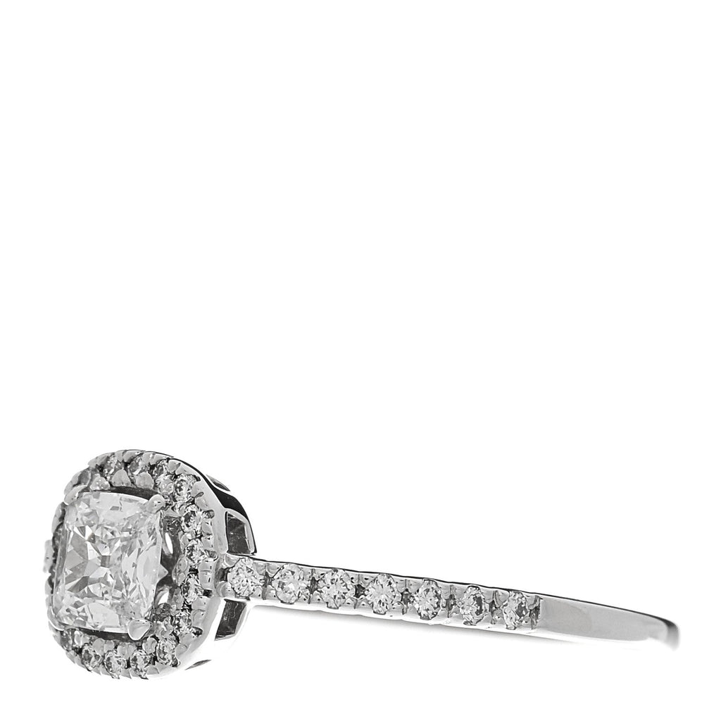 18K White Gold Diamond 0.33ct Cushion Cut Pave Halo Engagement Ring 53 6.5
