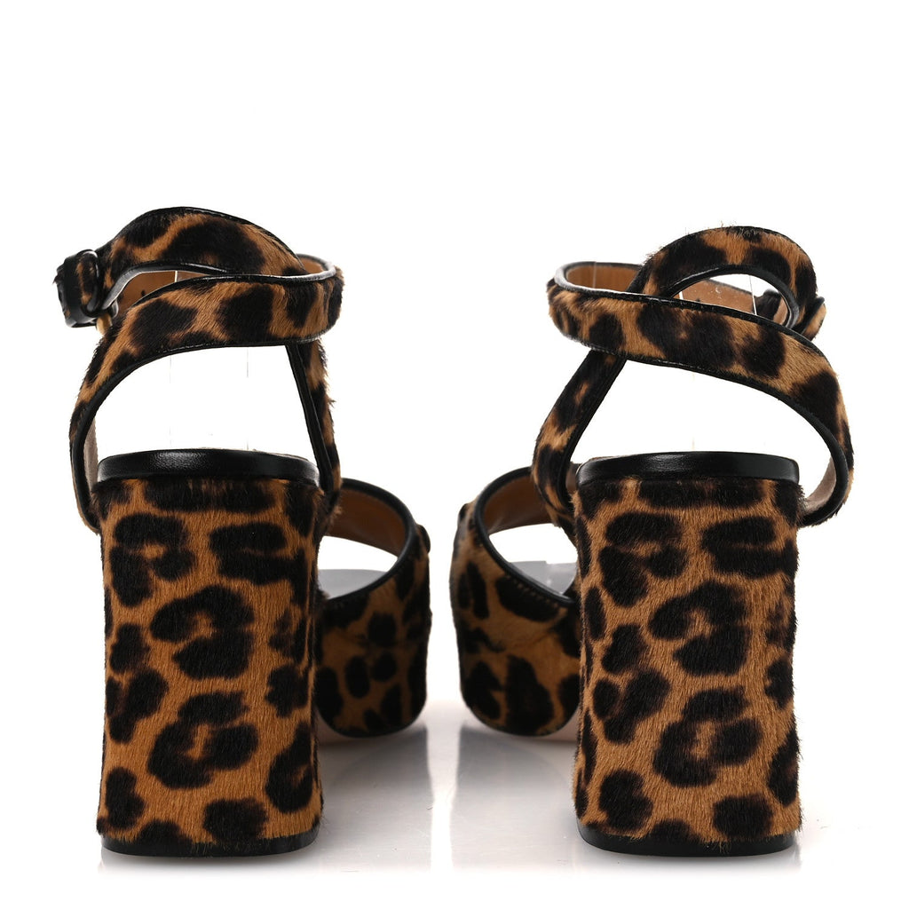 Calf Hair Leopard Print Horsebit 25/60mm Platform Sandals 38.5 Hazelnut Black