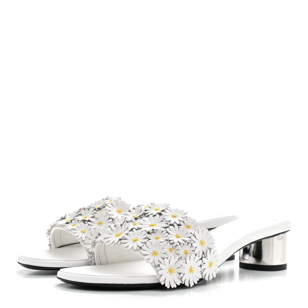 Lambskin Daisy Embroidered Dior Bloom Heeled Slide Sandals 39 White