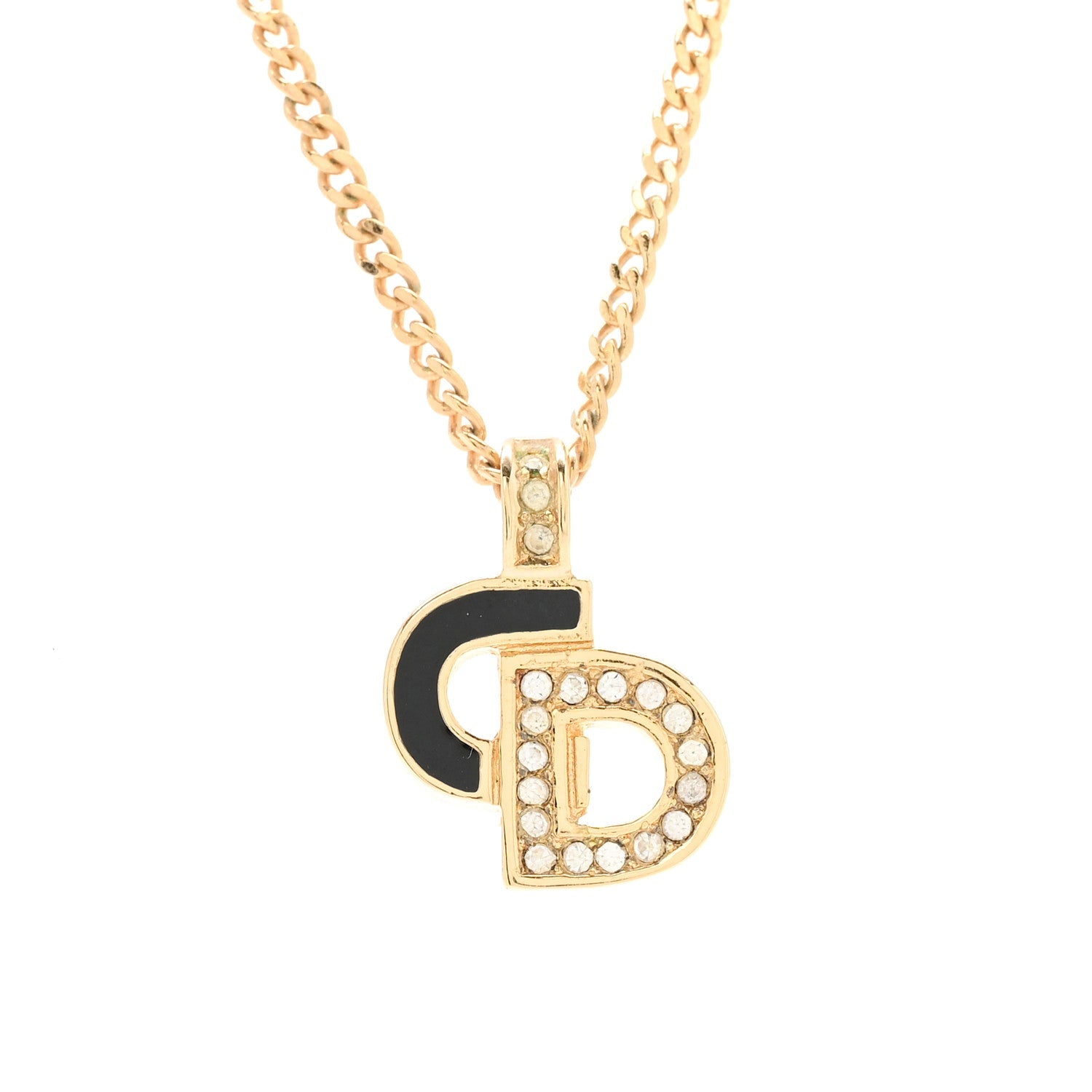 Metal Crystal Enamel CD Necklace Gold Black