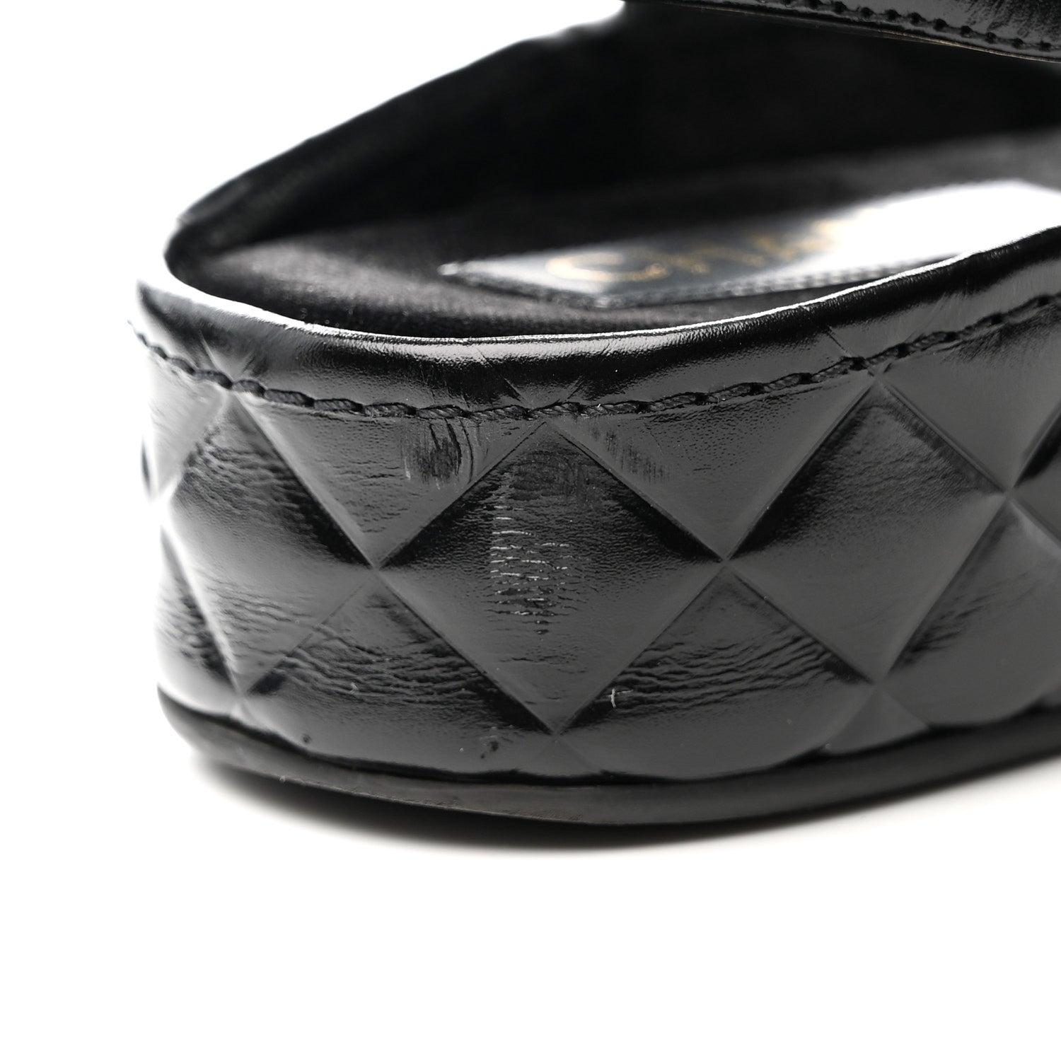 Shiny Calfskin Logo Platform Sandals 39 Black