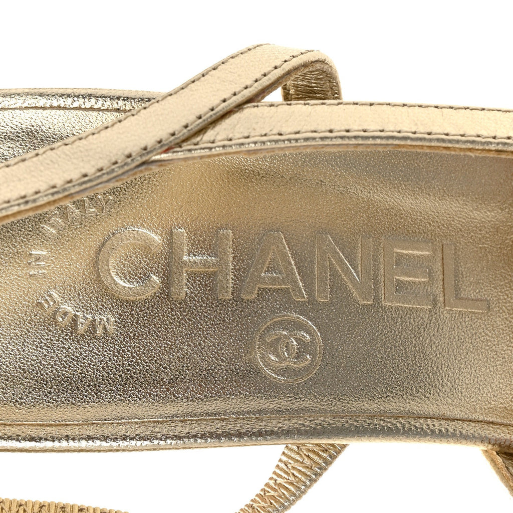 Metallic Calfskin Grosgrain Cap Toe CC Slingback Sandals 36 Gold