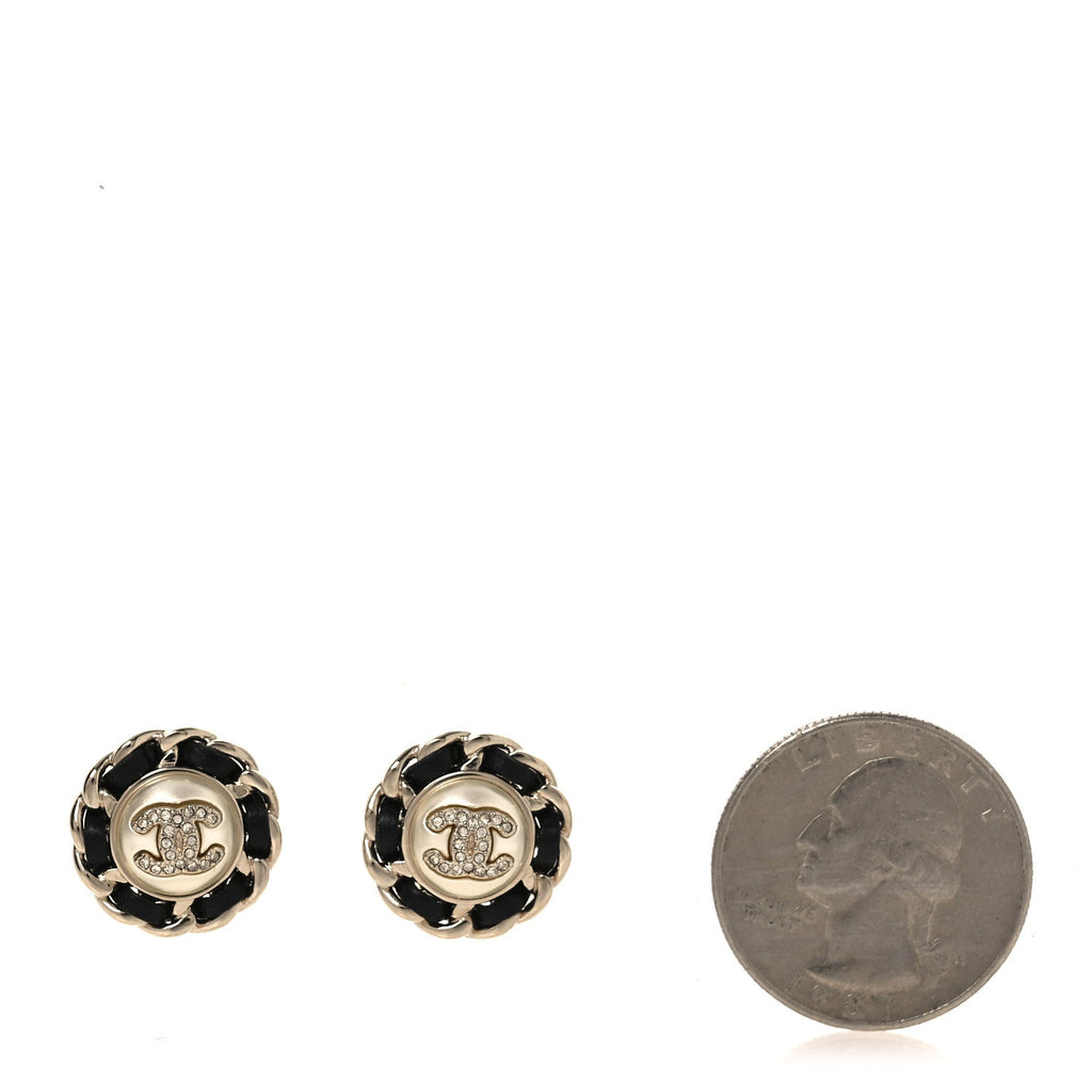 Pearl Crystal Lambskin CC Earrings Gold Black