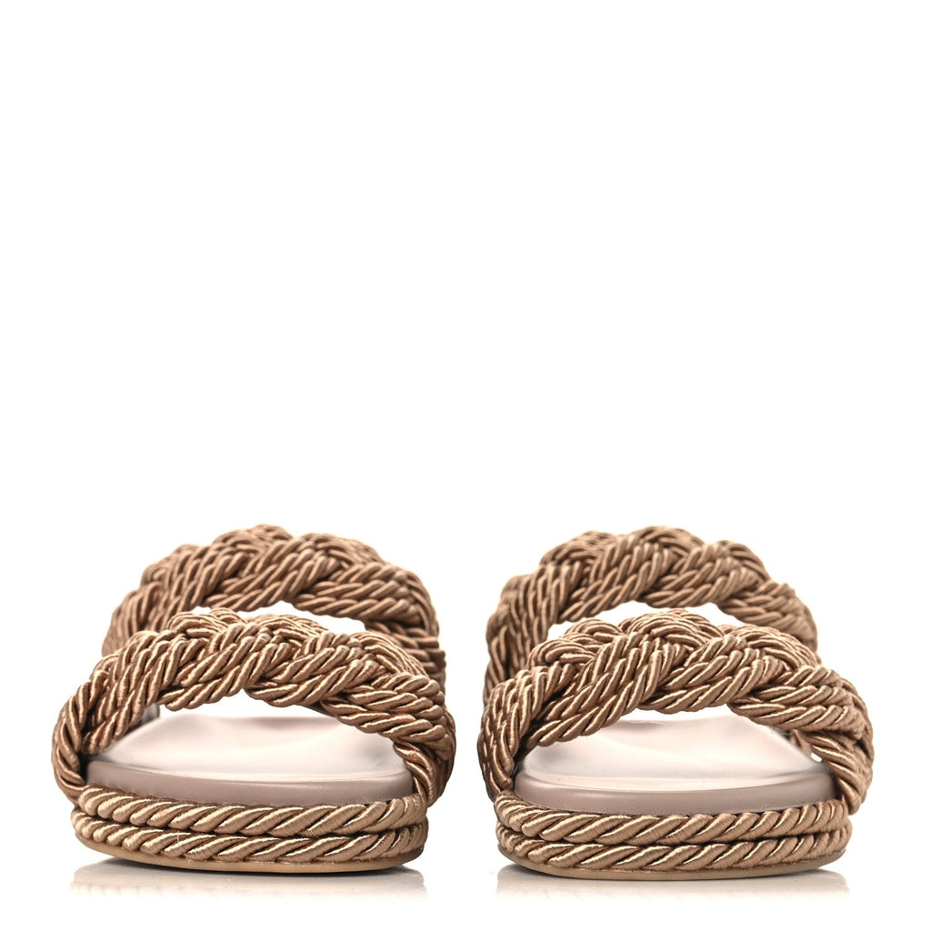 Calfskin Silk Woven Rockstud Torchon 5mm Sandals 36 Poudre