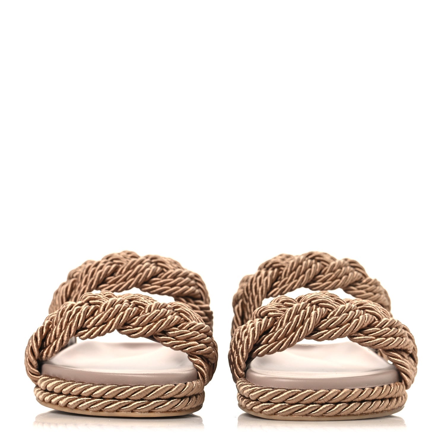 Calfskin Silk Woven Rockstud Torchon 5mm Sandals 36 Poudre