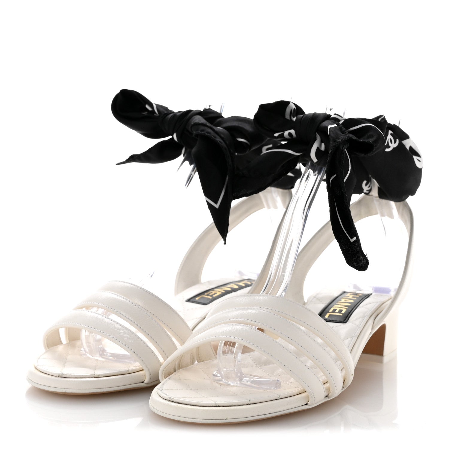 Lambskin Silk CC Wrap Ankle Sandals 38 White