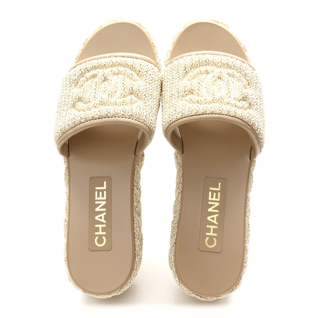 Raffia CC Platform Mules 37.5 Beige