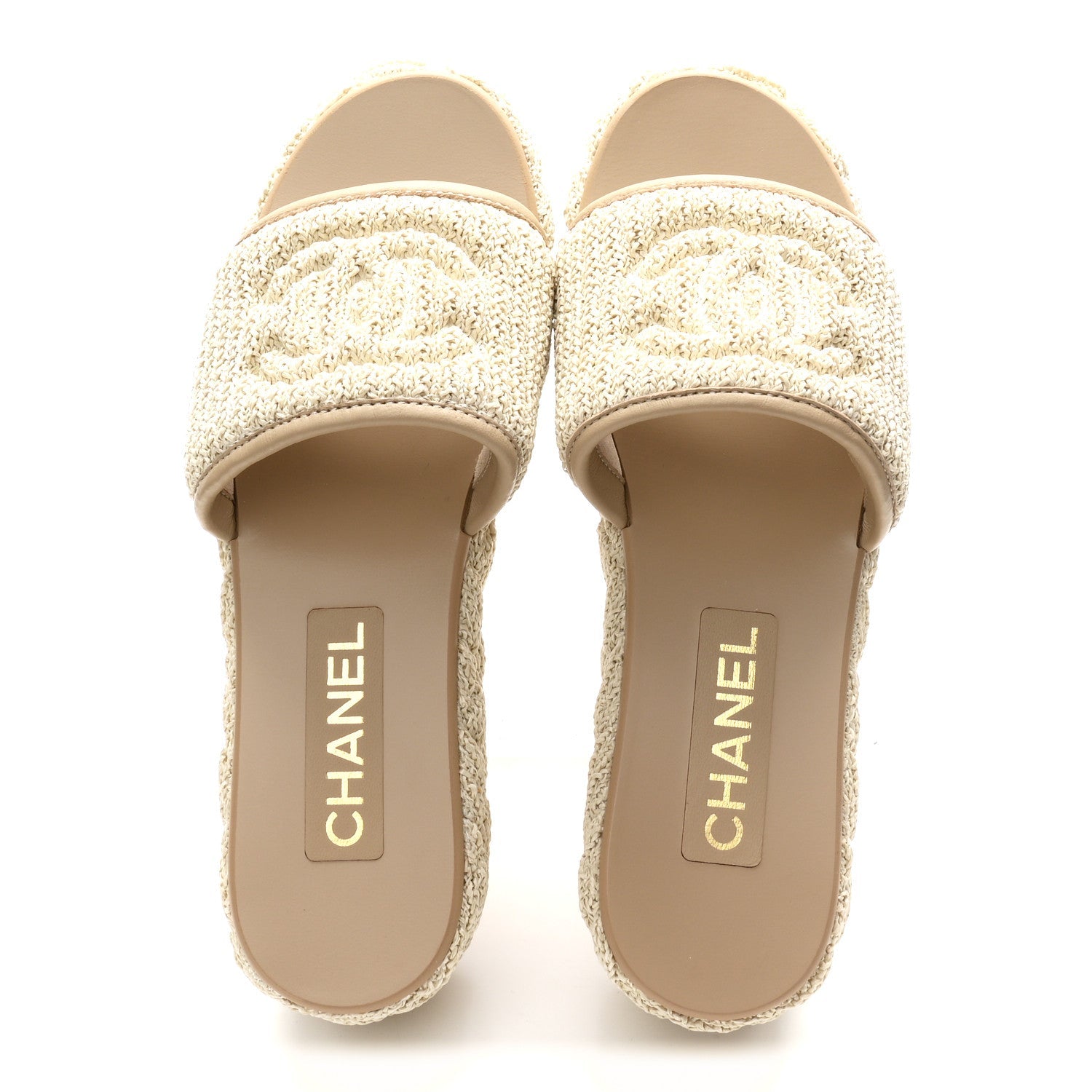 Raffia CC Platform Mules 37.5 Beige