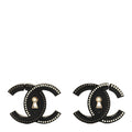 Metal Resin Crystal Pearl CC Hoop Earrings Gold Black