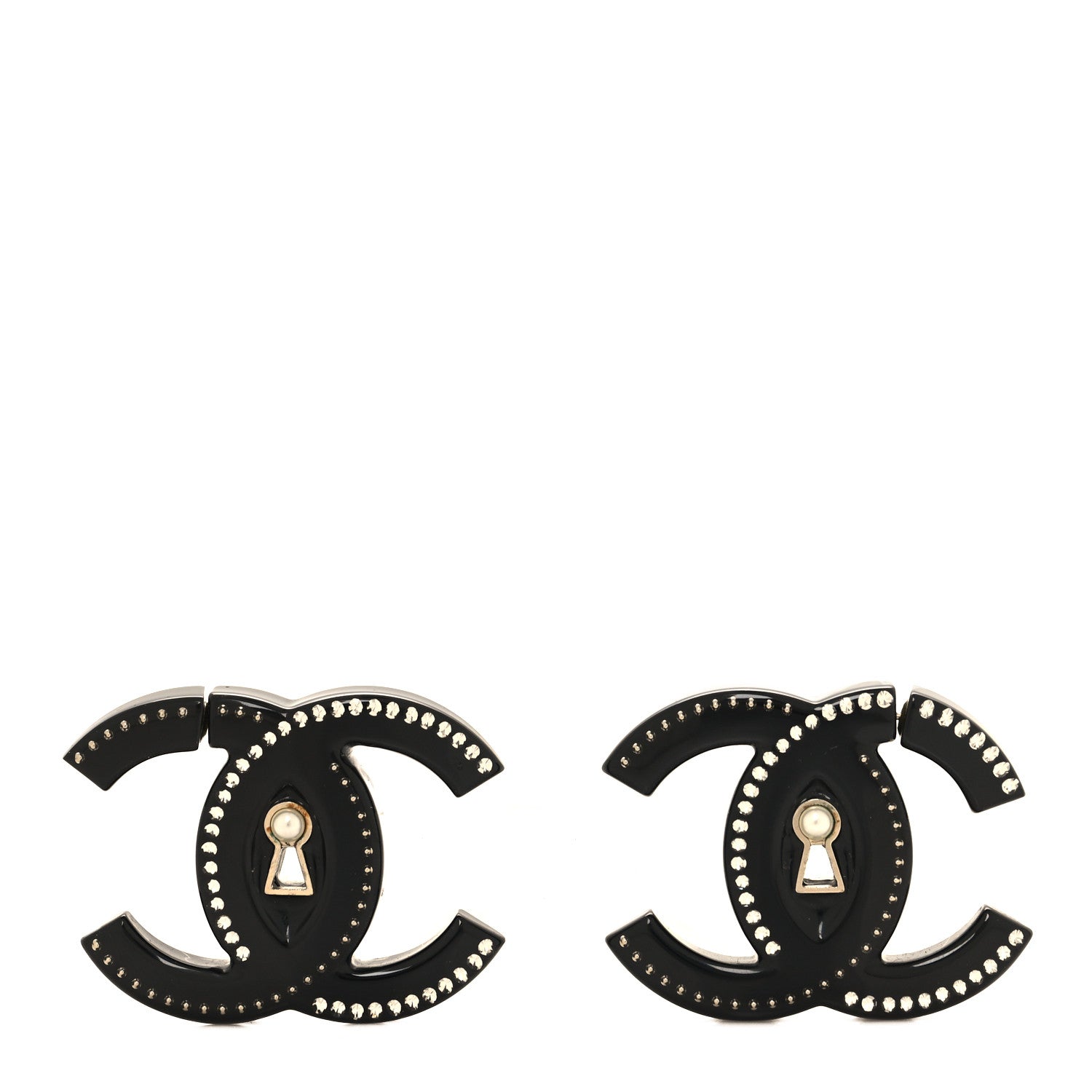 Metal Resin Crystal Pearl CC Hoop Earrings Gold Black